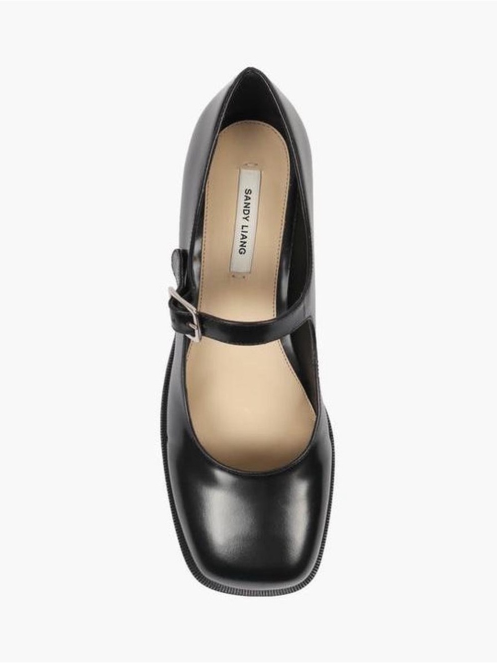Sandy Liang Black Leather Mary Jane Flat with Buckle Strap
